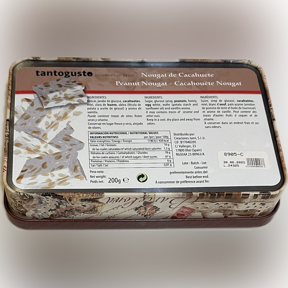 BARCELONA HINGED PEANUT NOUGAT TIN SOUVENIR STORAGE TRINKETS 8” EMPTY—NO CANDY - Picture 2 of 13